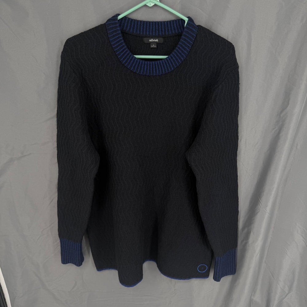 Allbirds The Jumper Sweater Mens M Black Blue Racked 100% Merino Wool Crew Neck